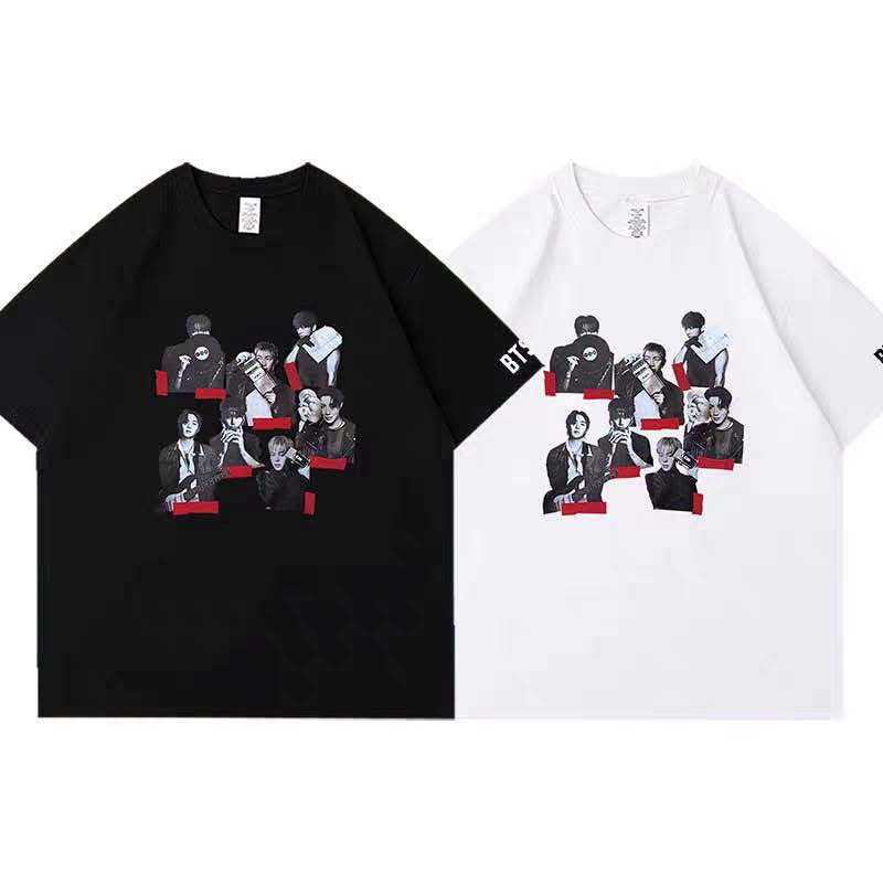 BTS Tour Member Portrait Print Women's T-Shirt ARMY Fan Support Short Sleeve Top BTS Tour Member Portrait Print Women's T-Shirt ARMY Fan Support Short Sleeve Top