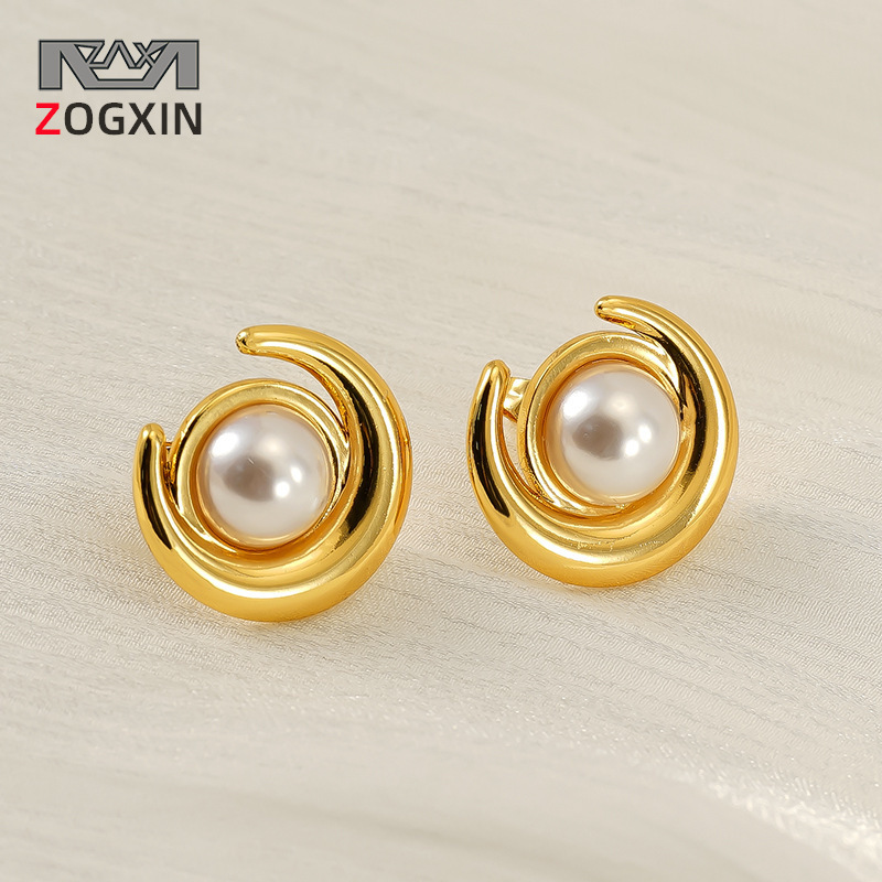 Pendientes retro europeos y americanos, temperamento, perla de media luna salvaje, diseño de nicho de alta gama, pendientes de acero de titanio, joyería femenina