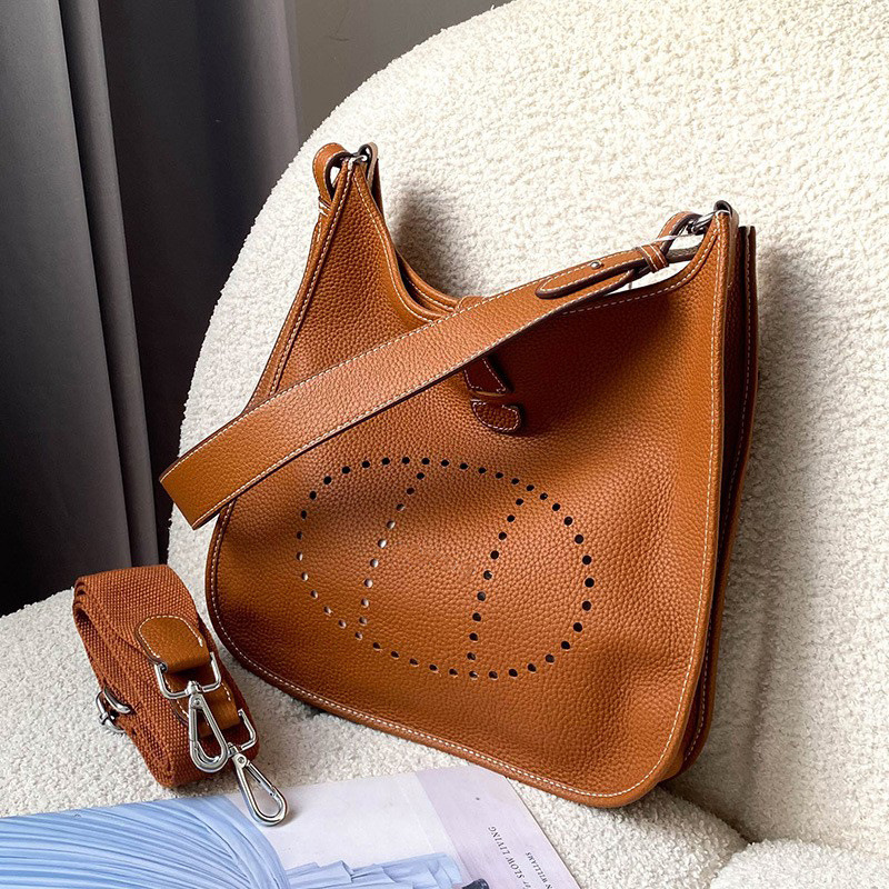 Genuine Leather Evelyn Bag For Women Top Grain Cowhide Wide Strap Shoulder Crossbody High-End Hollow Out Tote Bag Casual - Thumbnail 2
