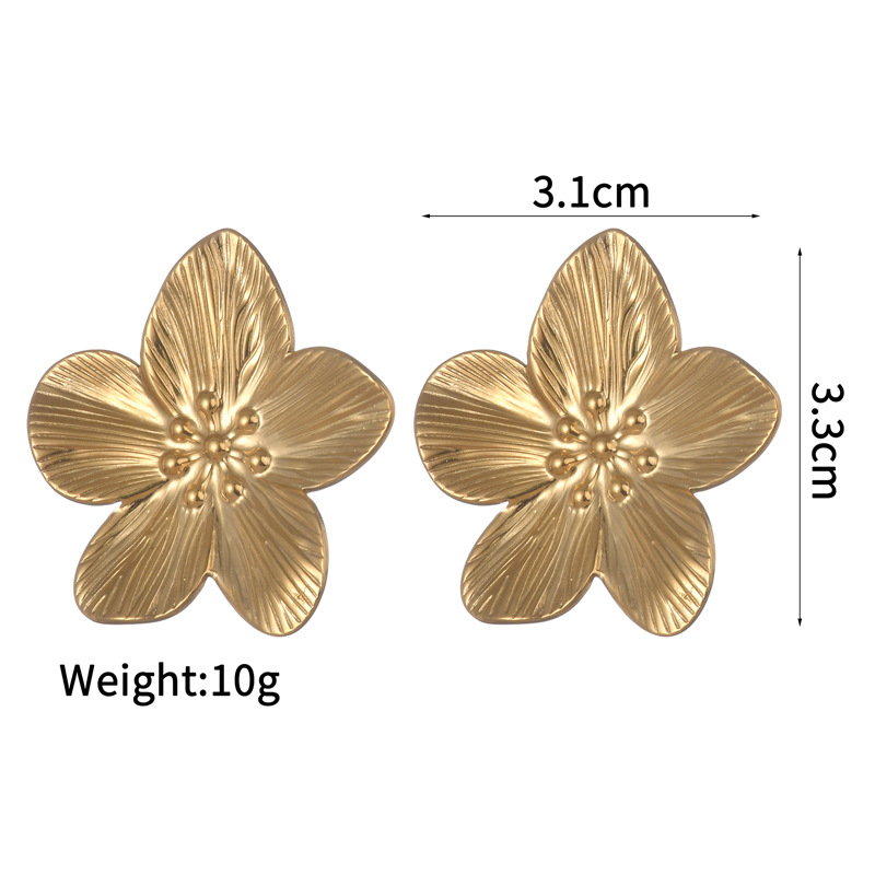 Ear Studs Classification PVD Coated Real Gold Plated Flower 304 Stainless Steel Retro Waterproof Non Tarnish Ear Studs