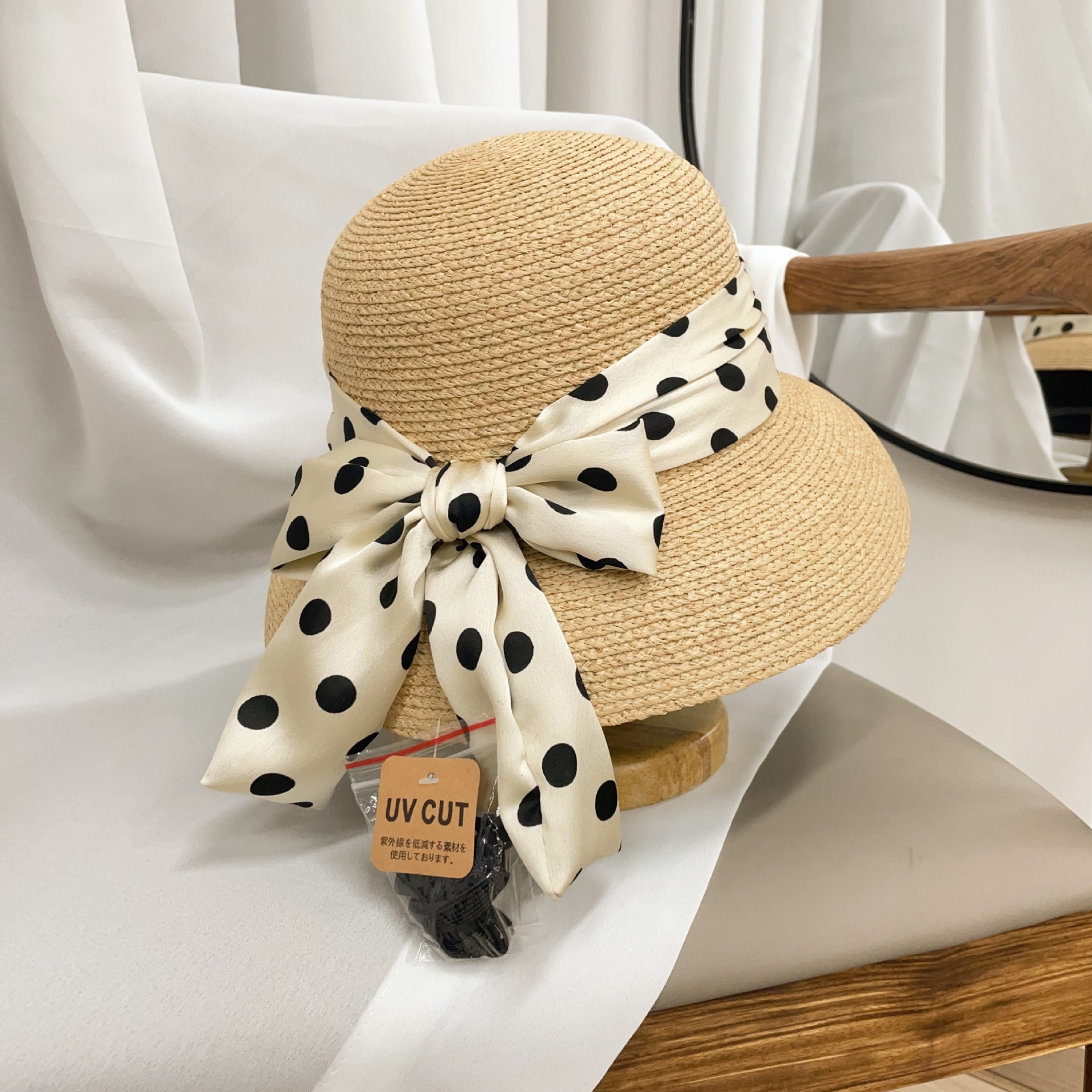 Cappello di paglia vintage stile hepburn per donna con fiocco_voghion.com