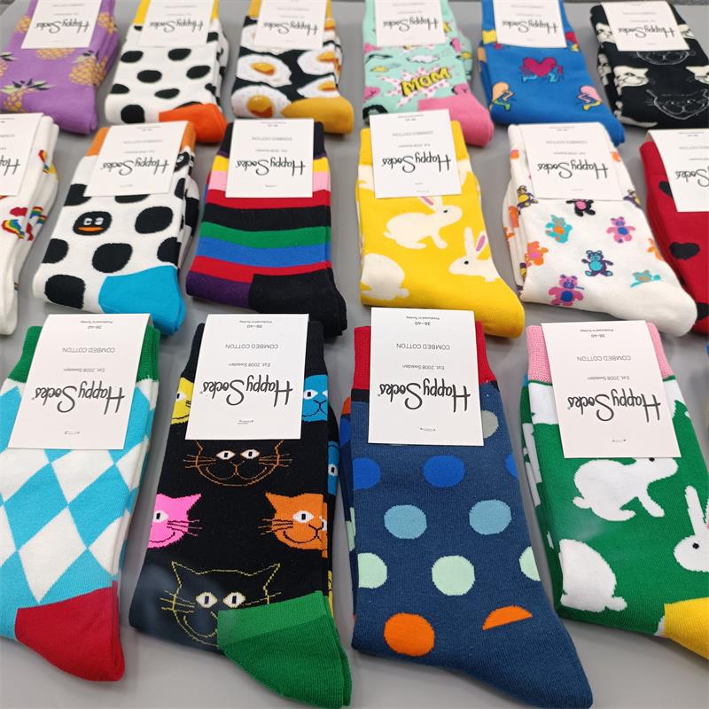 happy socks旗艦店網紅女士中筒襪可愛潮牌純棉夏季提花襪子