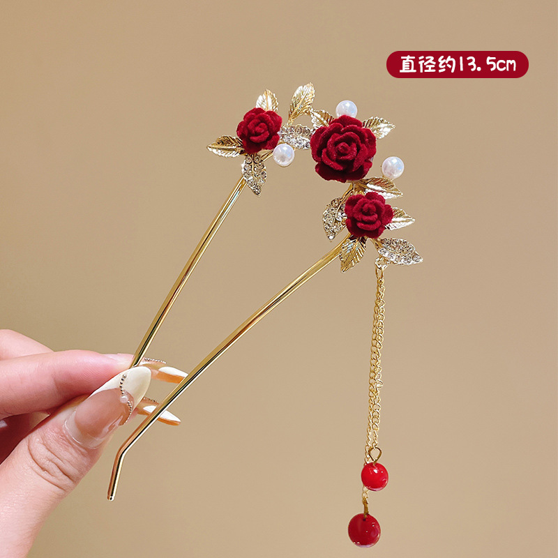 Nueva horquilla de flores de estilo antiguo chino, horquilla de sentido avanzado moderno, horquilla de cabello femenino, horquilla de Hanfu, tocado de horquilla de madera