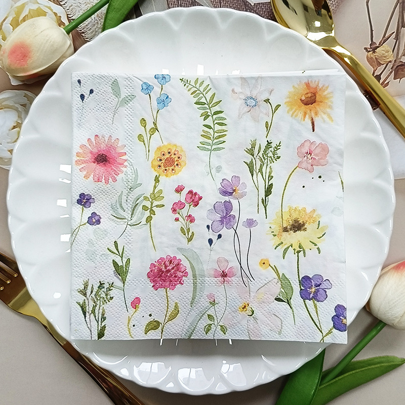in stock Cross Border Printed Napkin Paper Towel Flower Dining Table Decoration Square Napkin Birthday Party Paper Towel Supplies