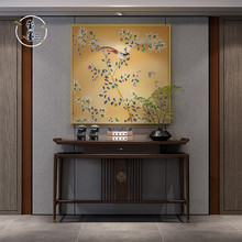 中式中国风玄关装饰画珐琅彩茶室花鸟客厅床头茶文化禅意方形壁画