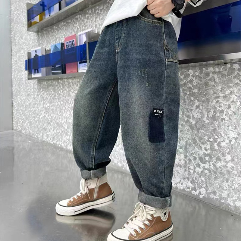 Boys' Jeans Stylish Children's Pants Trendy Brand 2025 Spring and Autumn New Fashionable Loose Street-Style Long Pants for Older Children