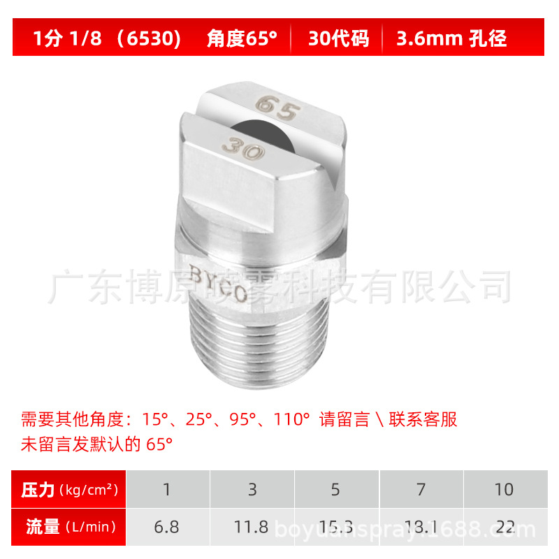1 분 1/8(6530)65 도 30 코드 3.6mm 구멍