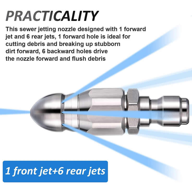 Transfronteriza delantero y trasero traje de ratón de seis aguas conexión rápida de acero inoxidable 1/4 limpieza de tuberías boquilla de draga boquilla giratoria