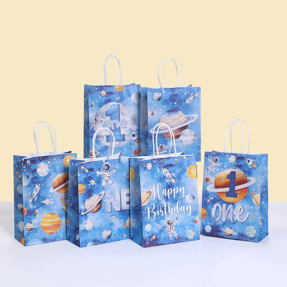 宇宙星球印花纸袋创意牛皮纸袋派对活动礼品包装袋糖果零食手提袋
