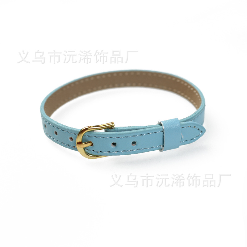 หัวเข็มขัดทอง 8 มม. หนังเทียม สีฟ้าอ่อน