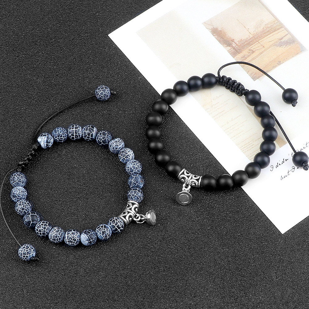 Kreatives gewebtes handgefertigtes Perlenarmband für Paare, runder Magnetschnallen-Saugnapf-Handschmuck für Freundin, weibliches Armband_voghion.com