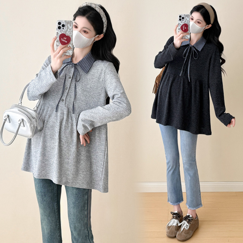 New Style Spring Knitted Maternity Tops, Fashionable Loose-Fitting Large-Size Maternity Tops