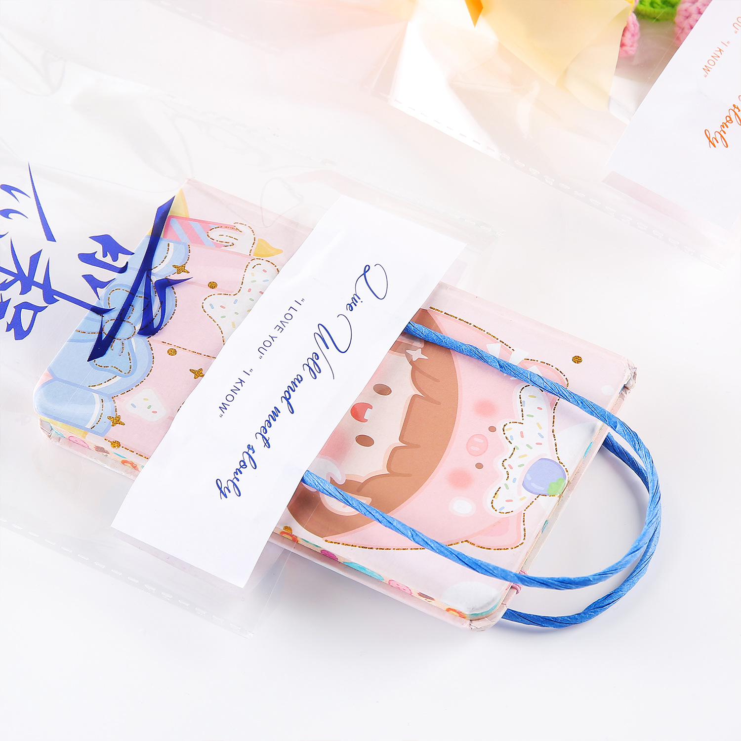 Bolsas de embalaje de texto de bendición transparente creativa, bolsas de regalo lindas, bocadillos, bolsas de embalaje de plástico, bolsos al por mayor