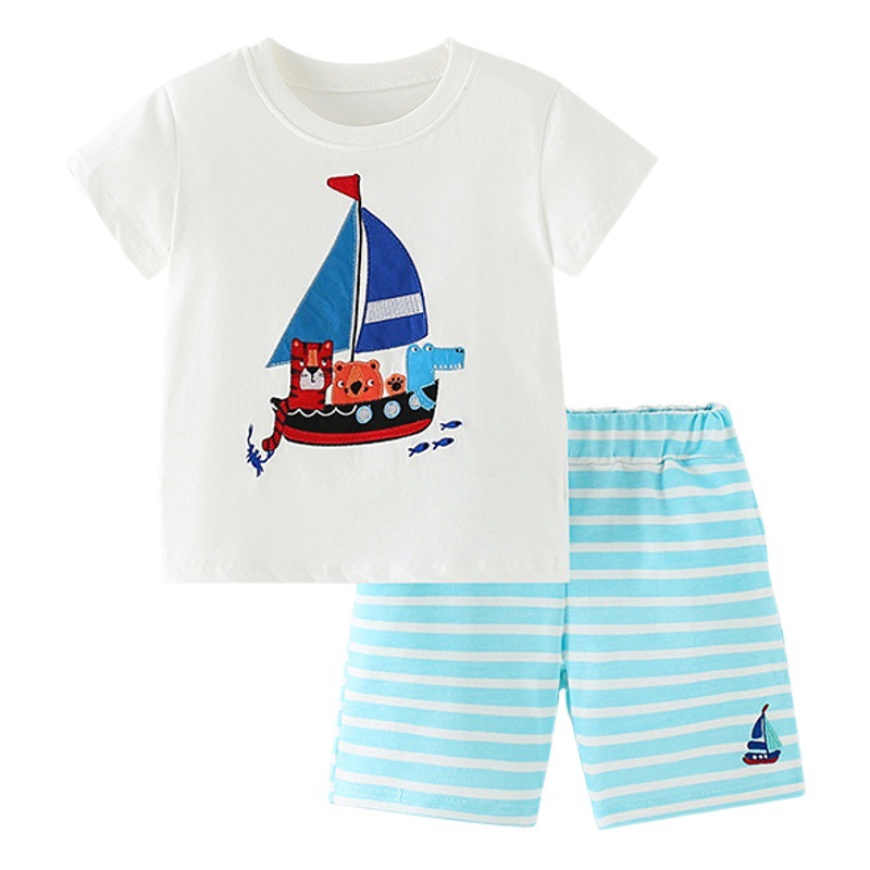Malwee ropa para niños de dos piezas de verano nueva camiseta europea y americana pantalones de rayas casuales para niños traje de niños