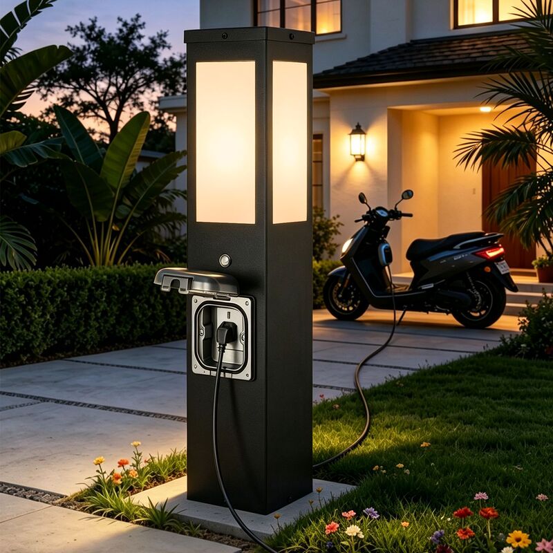 Outdoor waterproof lawn lamp with socket for courtyard, villa garden landscape, rainproof aluminum charging pole