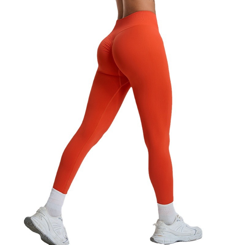 Nuevos pantalones de fitness sin costuras transfronterizos, pantalones de chándal ajustados de lycra transpirables, pantalones de yoga para correr con cintura alta y caderas, mujeres