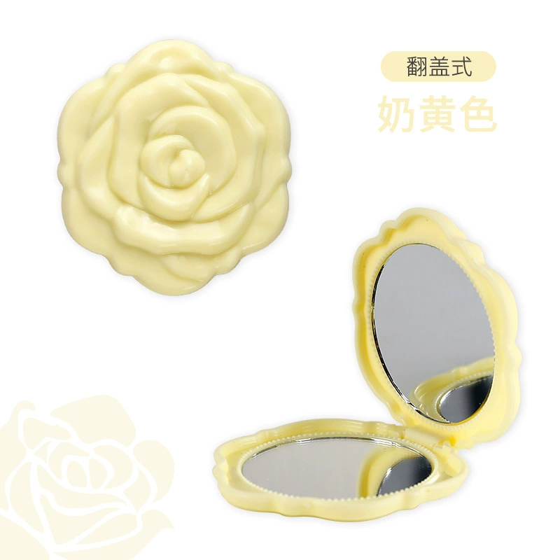 Folding double-sided pocket mirror, rose design, compact handheld (0.03 kg)