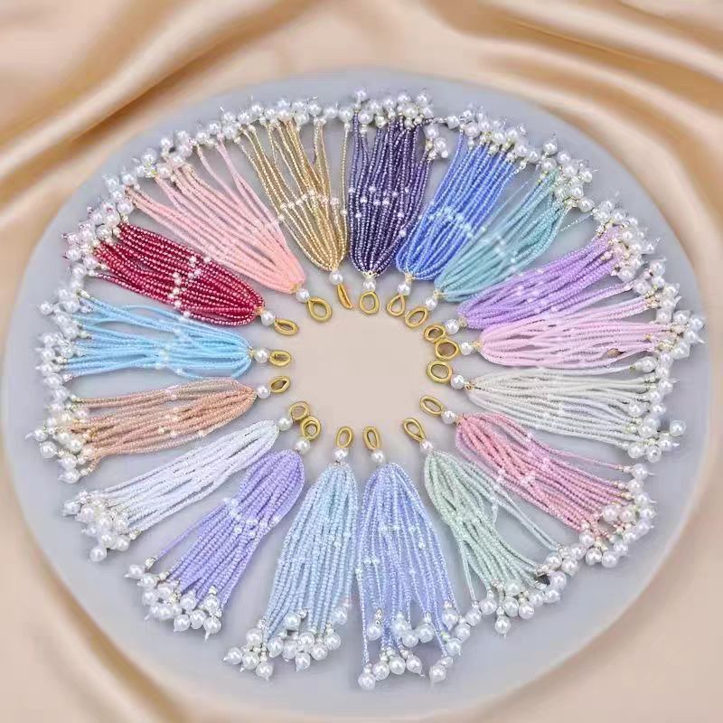 9cm Song Dynasty Style Rice Bead Tassel Fringe Ancient Style Beaded Handmade Colorful DIY Brooch Pendant Accessory 9cm Song Dynasty Style Rice Bead Tassel Fringe Ancient Style Beaded Handmade Colorful DIY Brooch Pendant Accessory