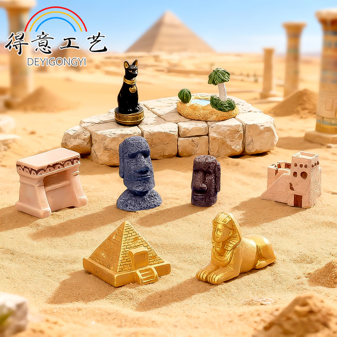 Micro Landscape Easter Statue Ancient Egyptian Desert Town Castle Pyramid Stone Statue Resin Crafts Small Ornaments