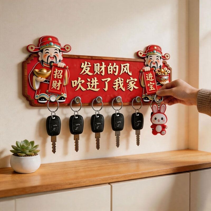 No-drill, wooden key hook for attracting wealth and good fortune, suitable for entryway, hallway, living room, and door decoration No-drill, wooden key hook for attracting wealth and good fortune, suitable for entryway, hallway, living room, and door decoration