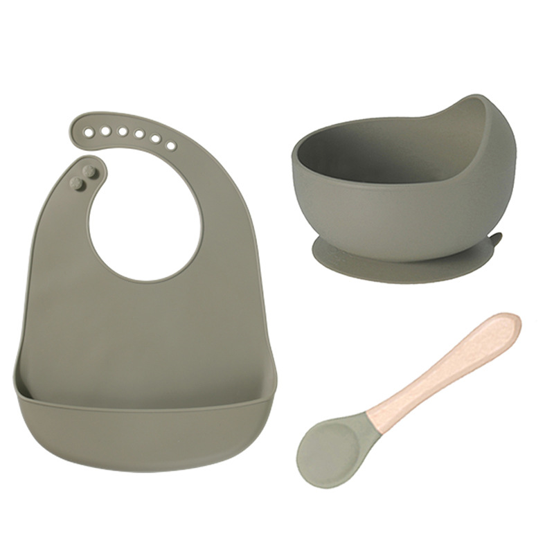 東莞グリーン工場ベビーシリコンよだれかけビスフェノールフリー赤ちゃん唾液バッグ子供用食器給餌セット
