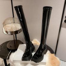 感纯欲风小众过膝弹力靴设计2025性感侧拉链松糕底长靴超高跟新款