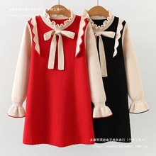 女童连衣裙春秋新款儿童针织毛衣公主裙子红色洋气毛衣裙潮