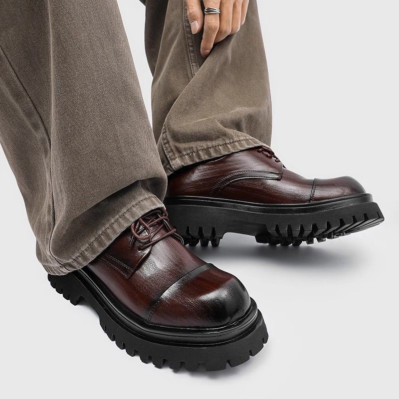 ShoeVault Britischer Modetrend Herren-Lederschuhe Dicke Sohle Derby Zehenkappe Business Hochzeit Bräutigam Weiche Oberfläche Sport Freizeit_voghion.com