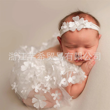 两件套新生儿白色花朵片花蕾丝连体裙 婴儿爬服 宝宝摄影服饰道具