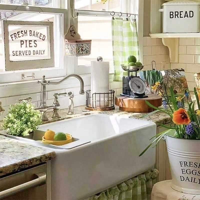 American-Style Retro Ceramic Sink, Large Single Bowl Under-Counter Basin for Kitchen, Built-In Large Sink, Integrated Vegetable Washing Basin