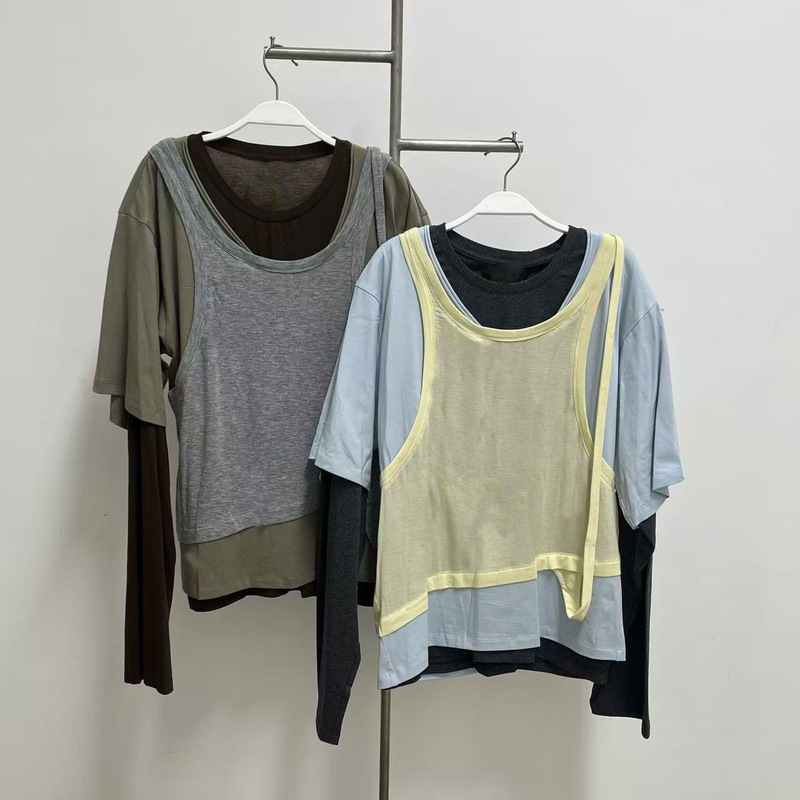 Autumn New Designer Style Tencel Wool Layered Fake Three-Piece Top for Women