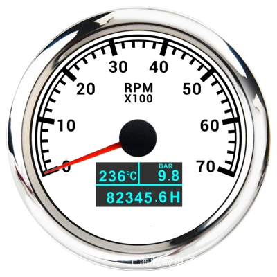 automobile instrument: tachometer with oil pressure gauge - 7000rpm-silver-edge-white-base
