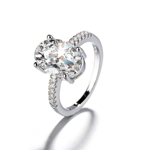 Live stream supply wholesale light luxury European and American four-claw simulated moissanite diamond engagement rings large carat oval pigeon egg rings for women