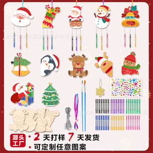 12 Christmas Wooden Wind Chimes, Christmas Snowman, Christmas Tree Coloring Crafts, Party Coloring Hanging Gifts Decoration