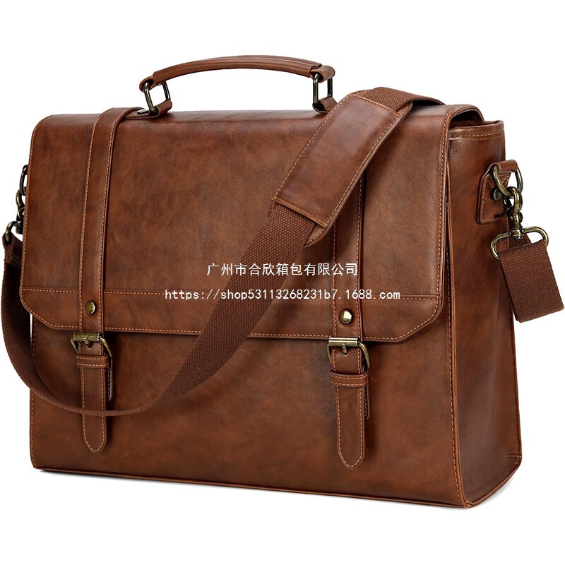 15.6 Inch Retro Leather Waterproof Laptop Briefcase Large IGOLUMON Men's Message Bag