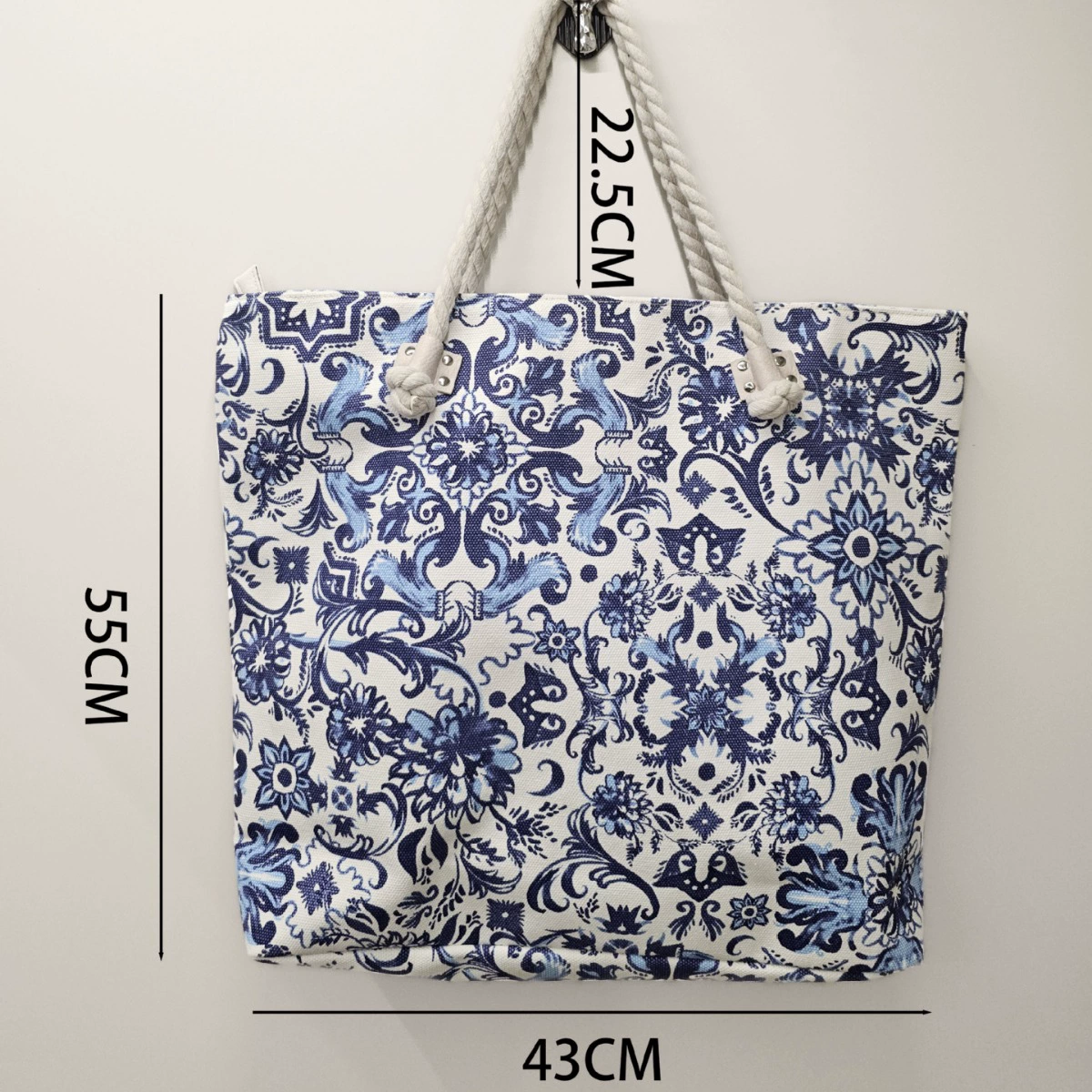2024 новый национальный прилив сине-синий ретро холст сумка ручная подмышка сумка грубая конопляная веревка большой емкости молния через границу