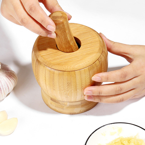 Manual grinder bamboo garlic pounding jar food stuffing stirrer kitchen garlic mortar chili pepper pounding garlic paste garlic mortar