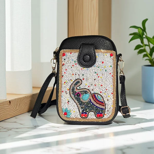 Travel Crossbody Bag Turquoise Rice Beads Handmade Mobile Phone Bag Adjustable Leather Shoulder Bag Retro Stereo Small Square Bag for Women