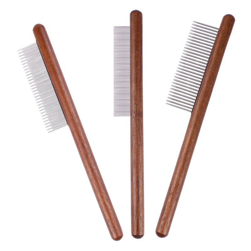 Suministros para mascotas Amazon nueva Tapa dura mango de madera peine para mascotas nudo eliminación flotante peine del pelo peine del gato de la belleza