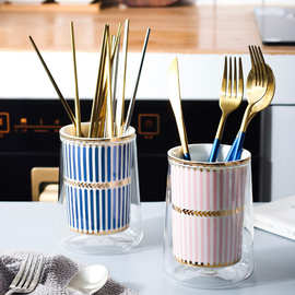轻奢陶瓷筷笼家用高硼硅玻璃沥水刀叉勺筷子架厨房筷子筒置物架