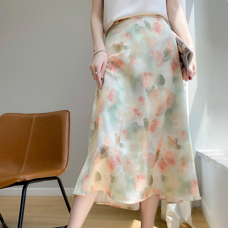 Silk Satin 2026 Spring and Summer Women's Skirt, Elegant Printed French-Style Umbrella Skirt, Loose High-Waisted Over-The-Knee A-Line Skirt Silk Satin 2026 Spring and Summer Women's Skirt, Elegant Printed French-Style Umbrella Skirt, Loose High-Waisted Over-The-Knee A-Line Skirt