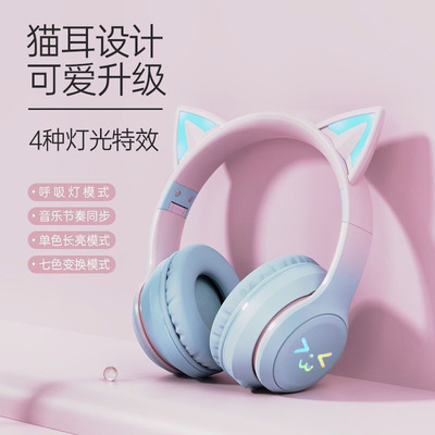 Светящиеся кошачьи уши Bluetooth-гарнитура с креплением на голове стереозвуком высококачественные беспроводные спортивные игры прослушивание музыки спорт