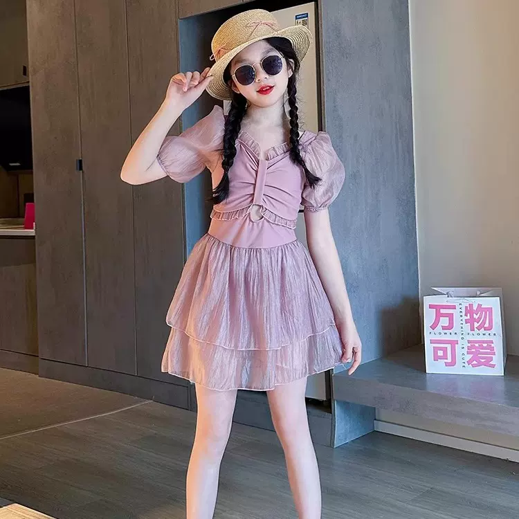 女童连体泳衣夏季女孩公主风游泳衣2025新款中大儿童泳装甜美洋气