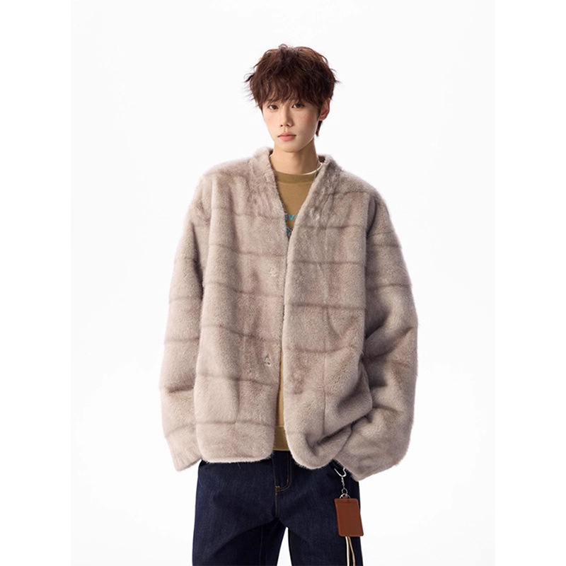 Korean V Neck Second-Hand Accessible Luxury Mink Fur Outwear Men's Winter High-End Short Imitation Mink Fur Warm Outwear