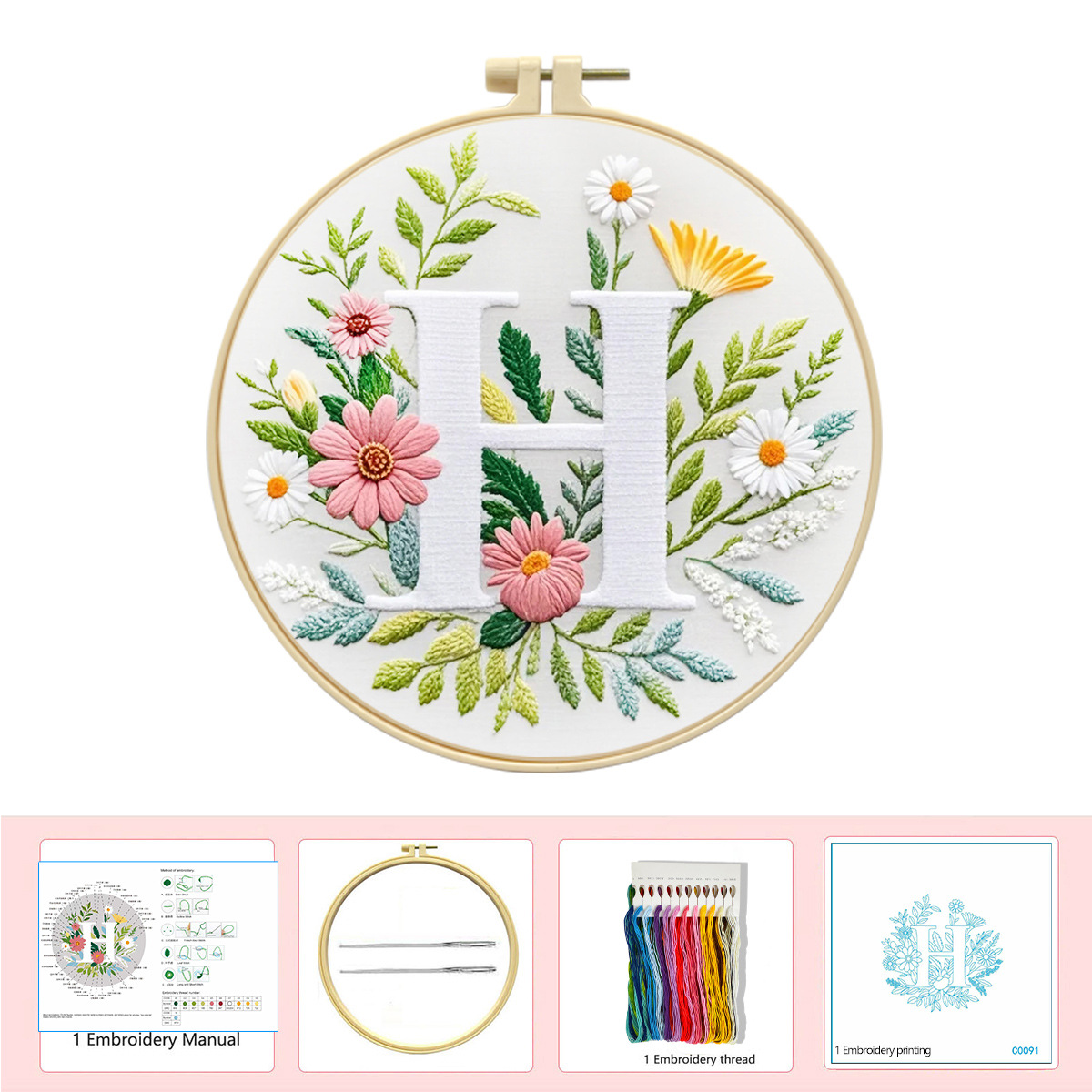 Hecho a mano flores y plantas europeas bordadas paquetes de materialdiy inglés 26 letras simple principiante nivel de bordado al por mayor