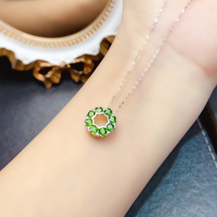 New natural diopside pendant S925 silver inlaid main stone 3*3mm Joker net red explosions women's jewelry wholesale