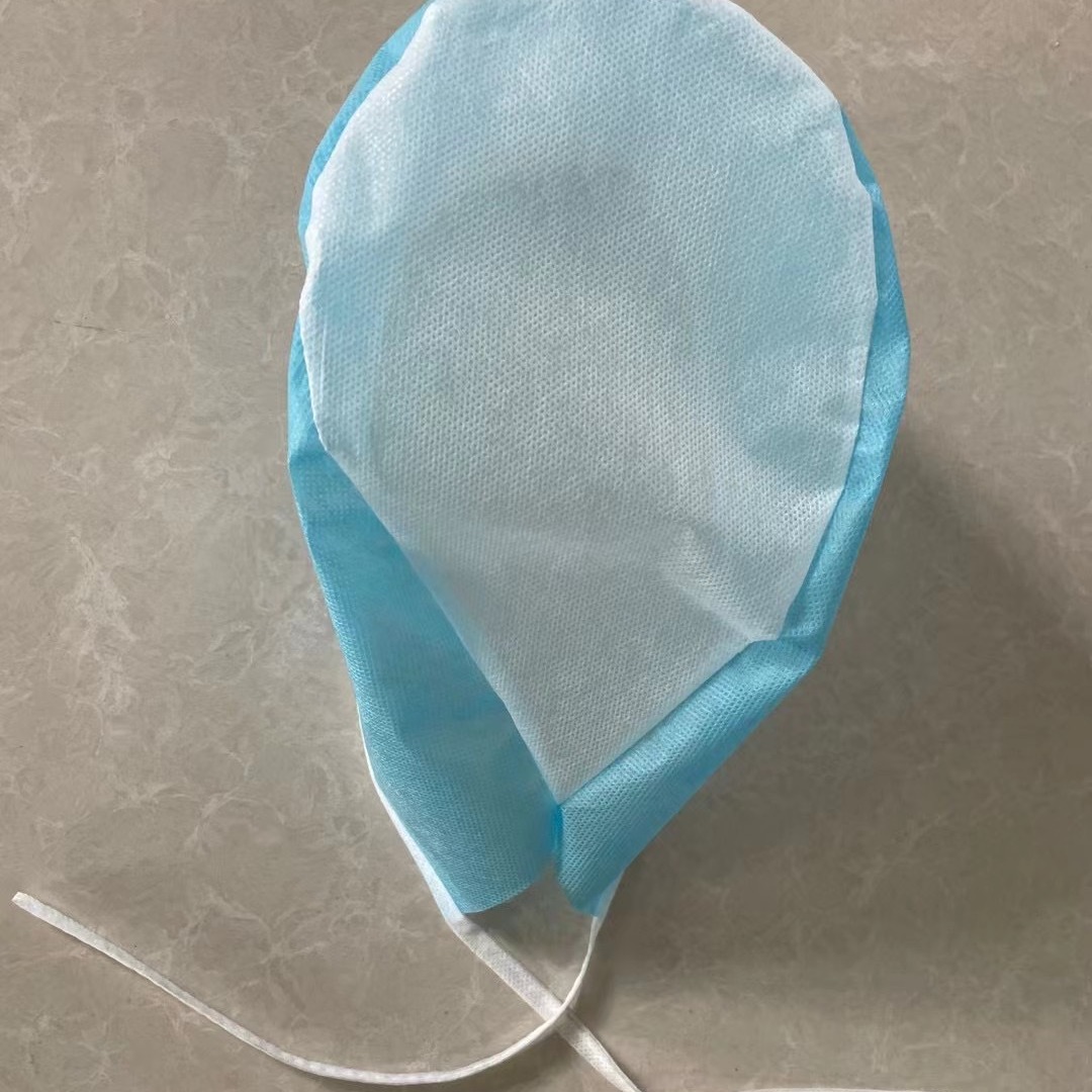 一次性无纺布医生帽 PP SMS 透气加厚 蓝色车缝系带防尘帽