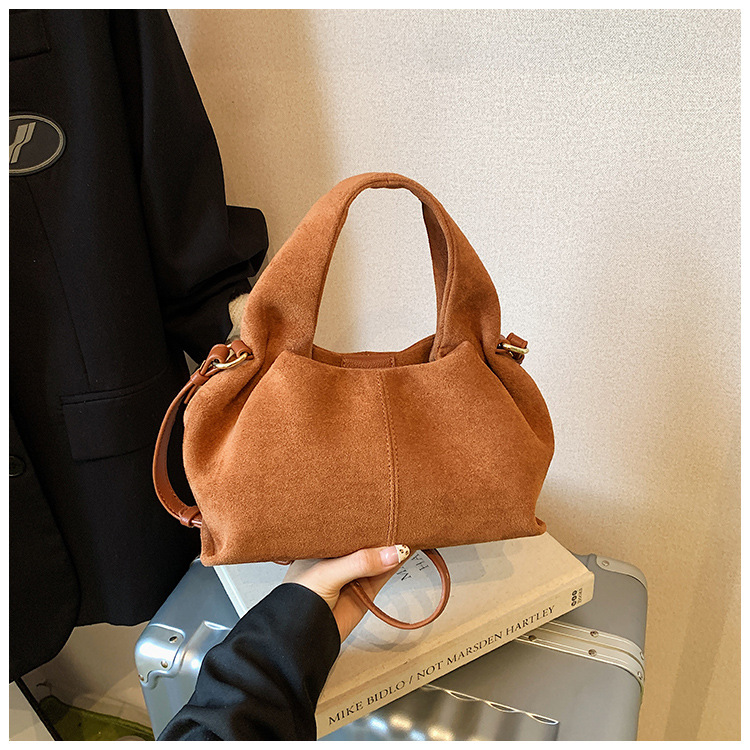 Autumn/Winter Retro Suede Hobo Bag Women's 2026 New Matte Underarm Bag Fashion Handheld Baguette Bag - Thumbnail 7