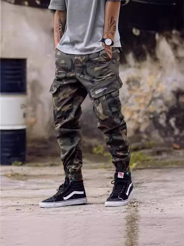 High Street Style Camouflage Jogger Cargo Functional Multi-Pocket Slim Fit Casual Pants for Men