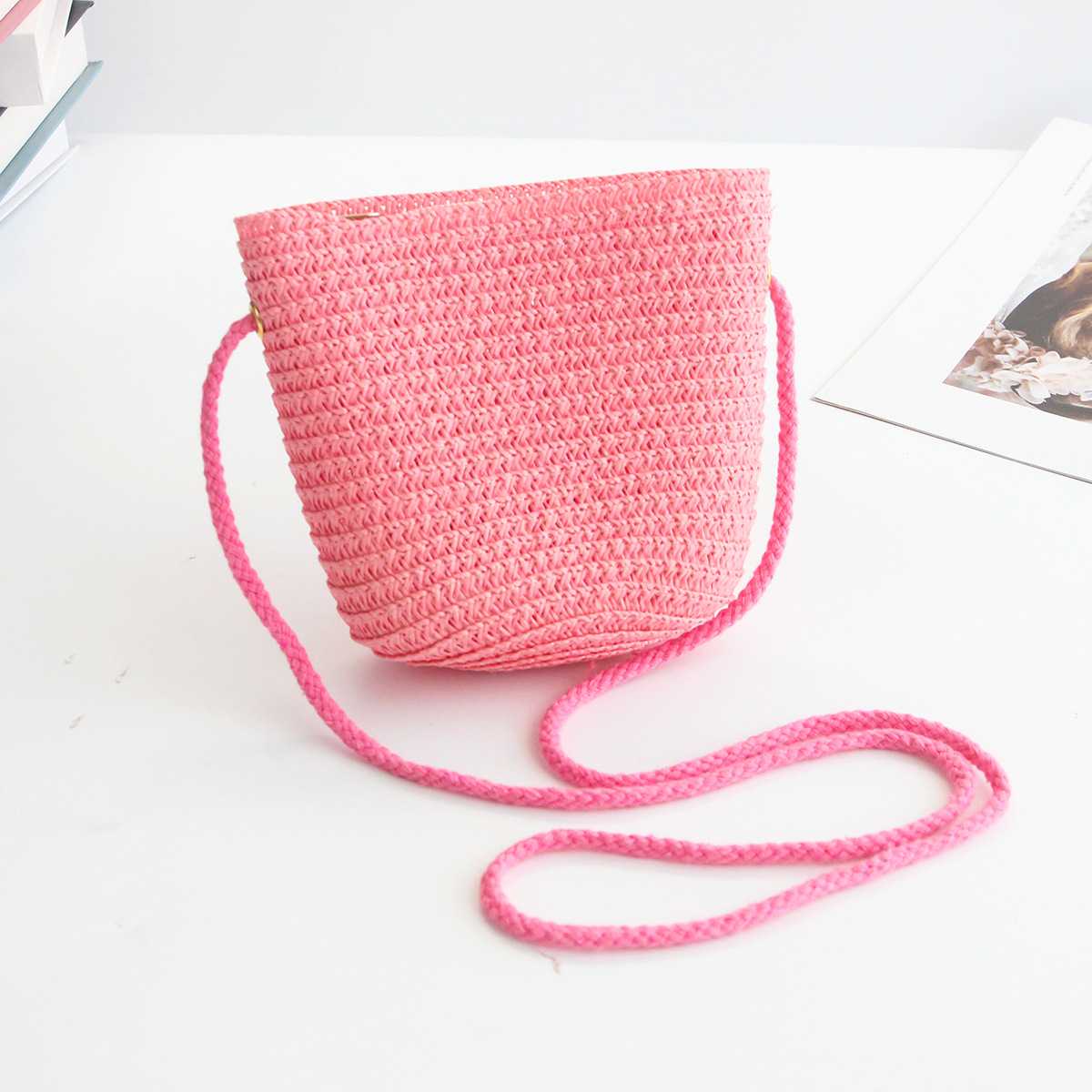 Bolso de hombro de los niños bolsa de paja de los niños pequeña cartera lindo todo partido bolsa de paja pequeña chica fresca accesorios bolsa